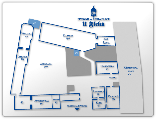 Mapa sálů U Fleků